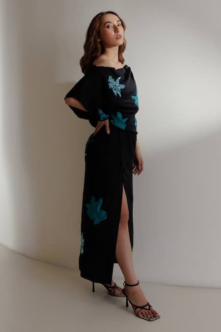 Buy Kavya Singh Kundu Black Silk Applique Asymmetric Celine Handwoven Mulberry Dress Online at Aza Fashions Buy_Kavya Singh Kundu_Black Silk Applique Asymmetric Celine Handwoven Mulberry Dress _Online_at_Aza_Fashions