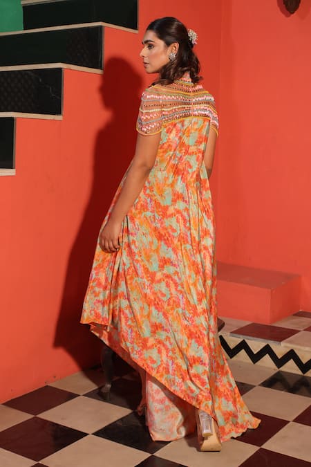 Elena Singh Abstract Print Draped Dress 