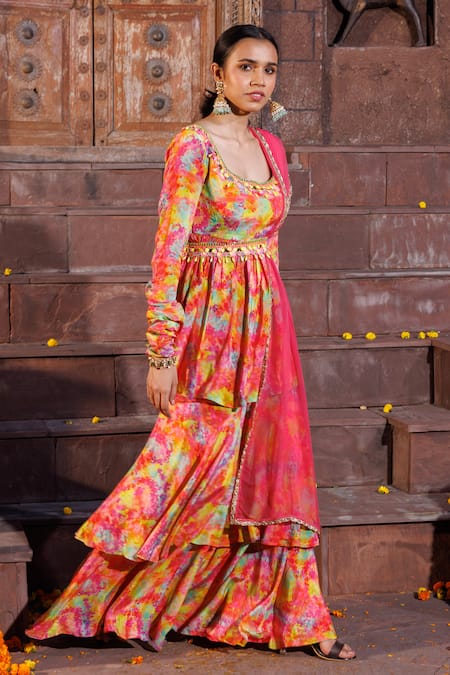 Elena Singh Amal Printed Peplum Top Gharara Set 