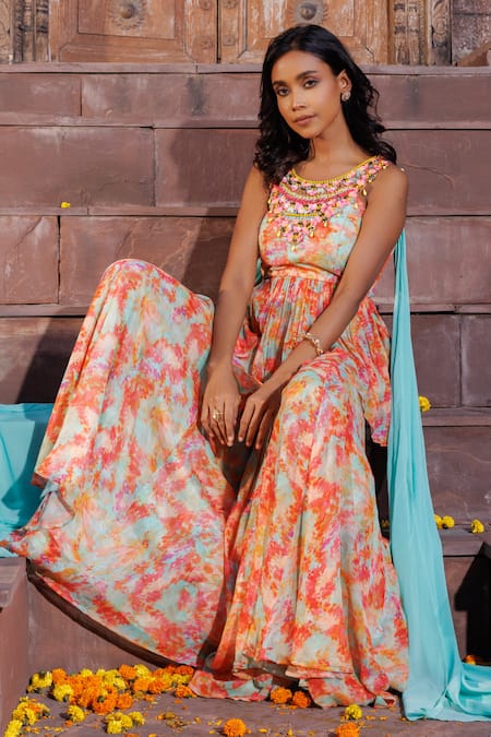Elena Singh Sada Printed Draped Peplum Top & Sharara Set 