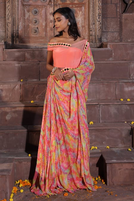 Elena Singh Sahar Printed Draped Saree Gown 