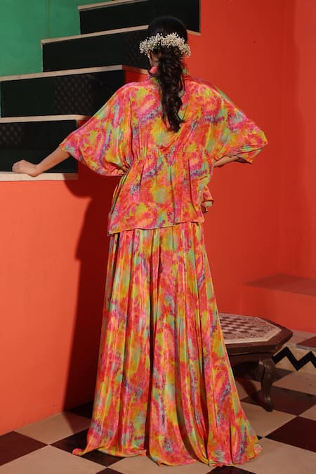 Elena Singh Zair Printed Kaftan Top & Flared Pant Set 