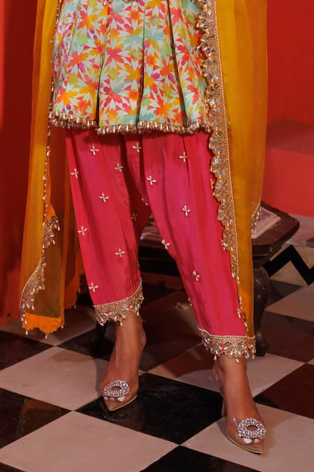 Elena Singh_Pink Crepe Pearls, Sequins Scoop Neck Anahita Printed Anarkali Salwar Set _Online_at_Aza_Fashions