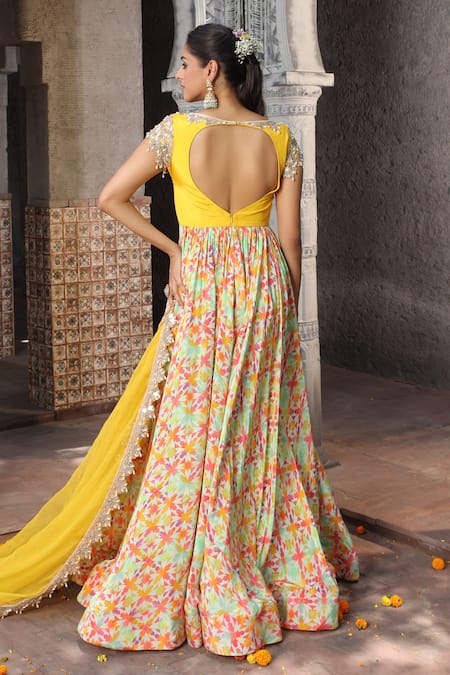 Elena Singh Darshana Abstract Print Anarkali With Dupatta 