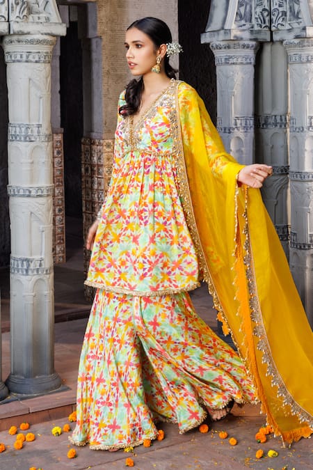 Elena Singh Vritra Geometric Print Peplum Kurta Gharara Set 