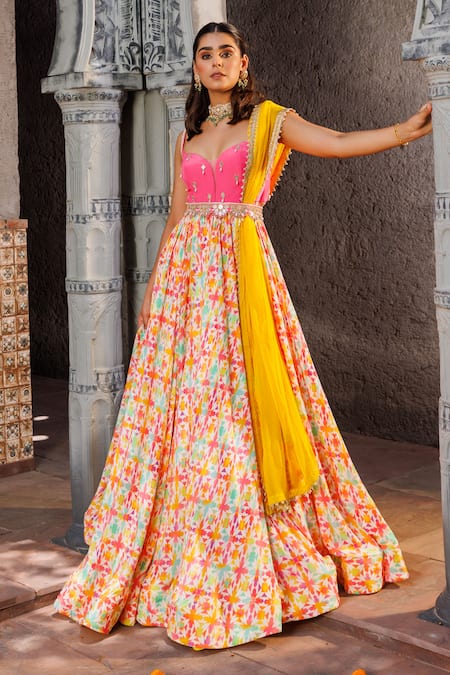 Elena Singh Zunaira Abstract Print Anarkali With Dupatta 