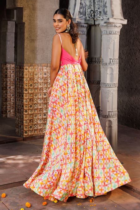 Elena Singh Zunaira Abstract Print Anarkali With Dupatta 