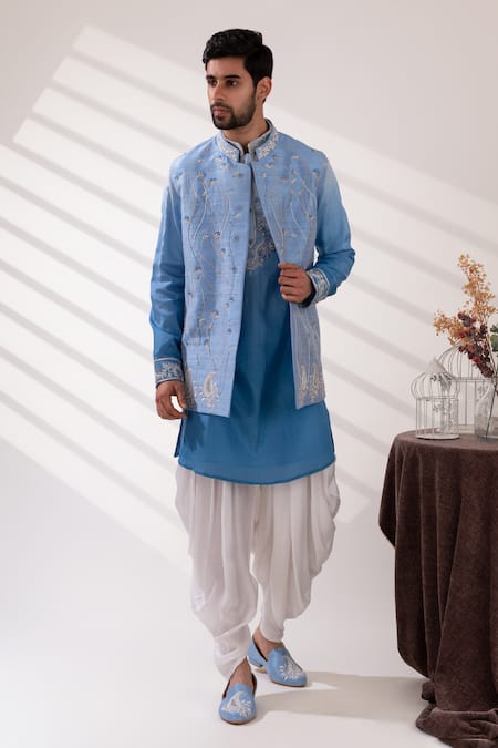 Tira by Naresh Raj Paisley Bloom Embroidered Bundi Kurta Set 