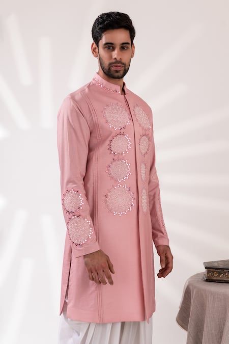 Tira By Naresh Raj Mirror Flora Embroidered Kurta With Cowl Pant 
