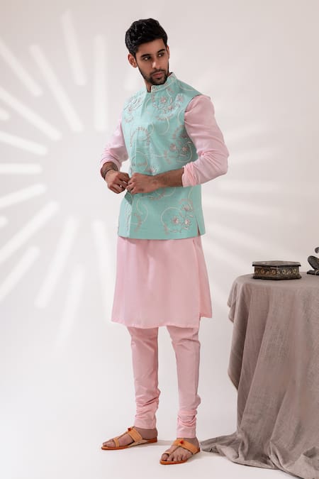 Tira By Naresh Raj Aqua Blue Bloom Embroidered Bundi Set 