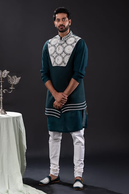 Tira By Naresh Raj Asymmetric Pearl Bloom Kurta Set 