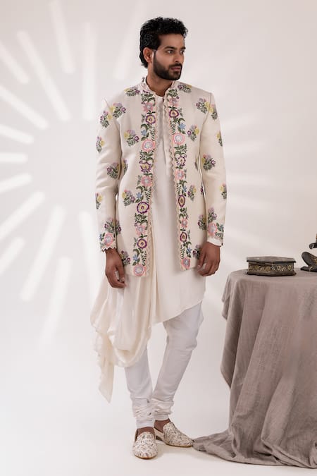 Tira By Naresh Raj Dahlia Bloom Embroidered Jacket Kurta Set 