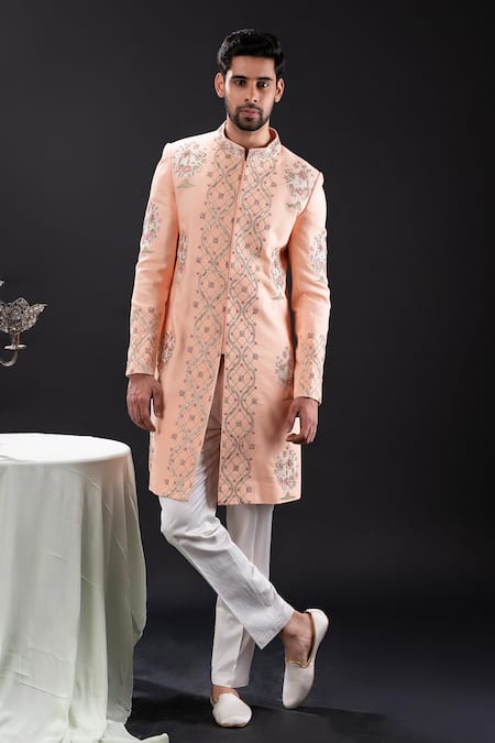 Tira by Naresh Raj Geometric Bloom Embroidered Sherwani Set 