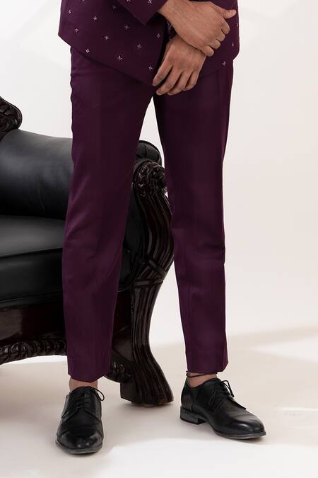 Buy_Tira By Naresh Raj_Purple Terry Wool Embroidered Flora Oneside Lapel Bandhgala Set _Online_at_Aza_Fashions