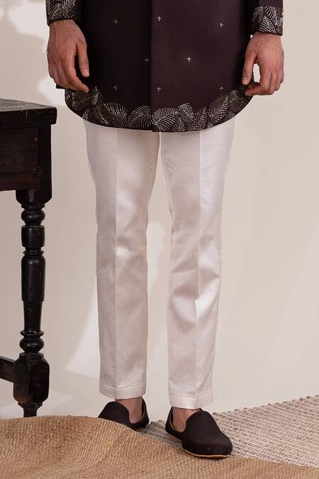 Tira By Naresh Raj_Brown Moss Crepe Embroidered Thread Sherwani And Pant Set _Online_at_Aza_Fashions