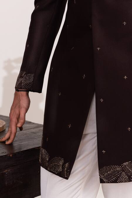 Buy_Tira By Naresh Raj_Brown Moss Crepe Embroidered Thread Sherwani And Pant Set 