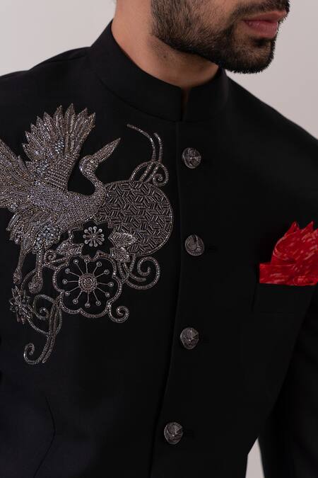 Buy Tira By Naresh Raj Black Terriwool Embroidered Cutdana Motif Bandhgala And Pant Set Buy_Tira By Naresh Raj_Black Terriwool Embroidered Cutdana Motif Bandhgala And Pant Set