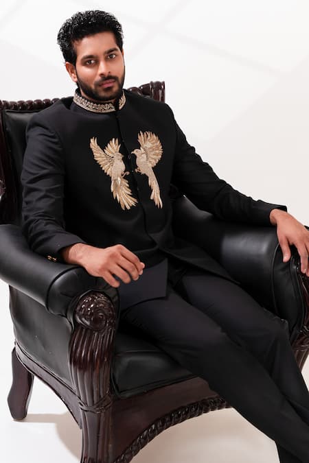 Tira By Naresh Raj Bird Motif Embroidered Bandhgala With Pant 