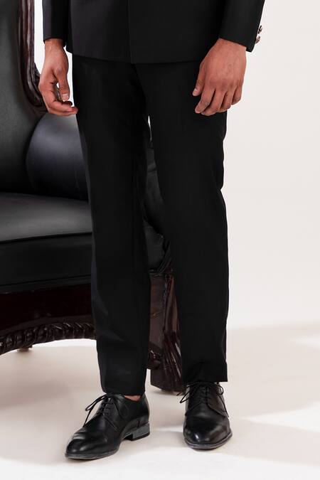 Tira By Naresh Raj_Black Terriwool Embroidered Cutdana Bird Motif Bandhgala With Pant _at_Aza_Fashions