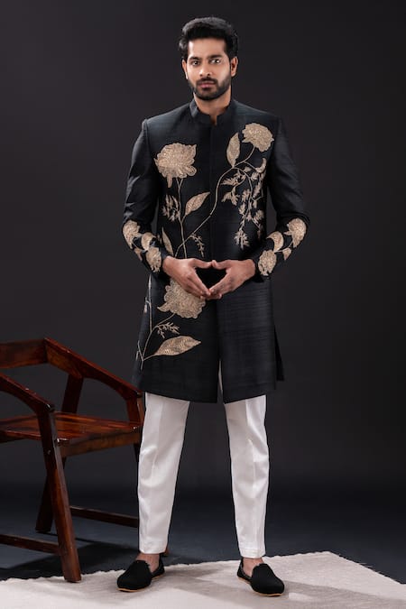 Tira By Naresh Raj Floral Embroidered Sherwani Set 