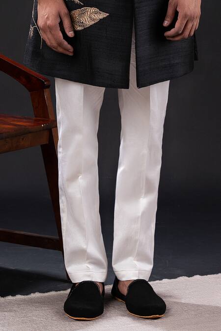 Buy_Tira By Naresh Raj_Black Cotton, Silk Embroidery Floral Sherwani Set _Online_at_Aza_Fashions