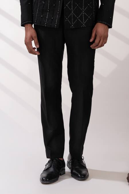 Buy_Tira By Naresh Raj_Black Terriwool And Cotton Embroidered Sequin Tuxedo Pant Set _Online_at_Aza_Fashions