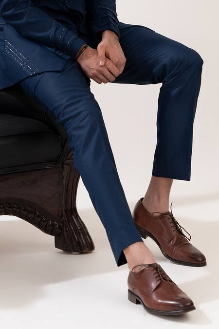 Buy_Tira By Naresh Raj_Blue Terriwool Embroidered Sequin Pintucked Bandhgala With Pant 