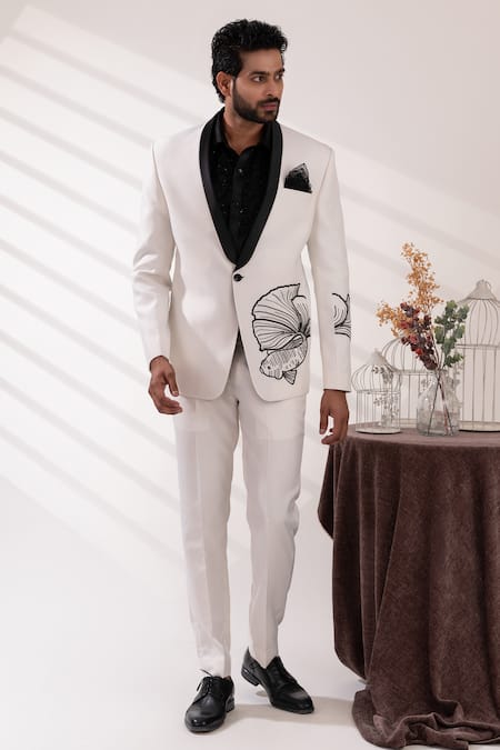 Tira By Naresh Raj Fish Motif Embroidered Tuixedo & Pant Set 