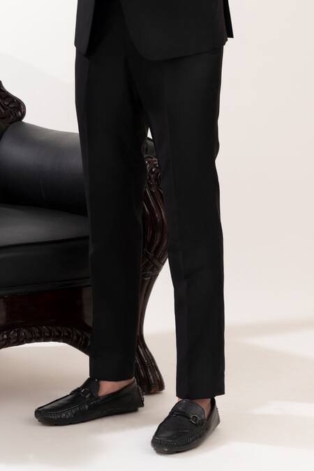 Shop_Tira By Naresh Raj_Black Terriwool And Cotton Embroidered Sequin Tuxedo Pant Set _Online_at_Aza_Fashions