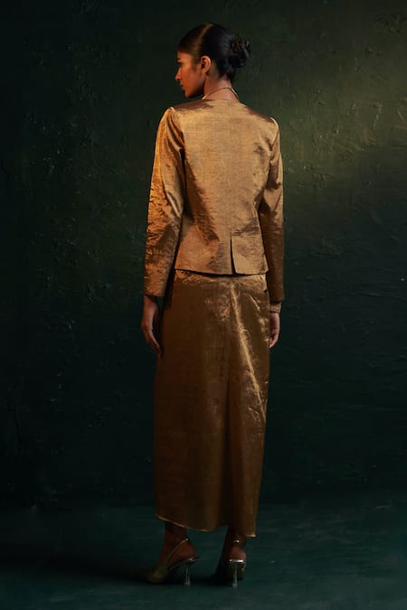 Charkhee Silk Tissue Draped Dress With Blazer 