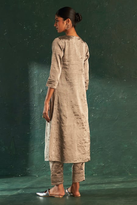 Buy Charkhee Silver Silk, , Satin, Organza Embroidery Dori Placement Kurta Set Online at Aza Fashions Buy_Charkhee_Silver Silk, , Satin, Organza Embroidery Dori Placement Kurta Set_Online_at_Aza_Fashions