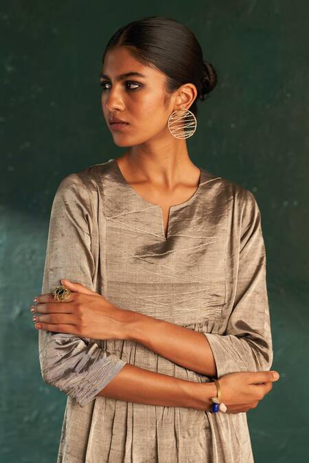 Shop Charkhee Silver Silk, , Satin, Organza Embroidery Dori Placement Kurta Set Online at Aza Fashions Shop_Charkhee_Silver Silk, , Satin, Organza Embroidery Dori Placement Kurta Set_Online_at_Aza_Fashions