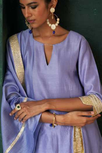 Buy Charkhee Purple Chanderi, , Satin Gota Embellished Kurta Flared Pant Set Online at Aza Fashions Buy_Charkhee_Purple Chanderi, , Satin Gota Embellished Kurta Flared Pant Set _Online_at_Aza_Fashions