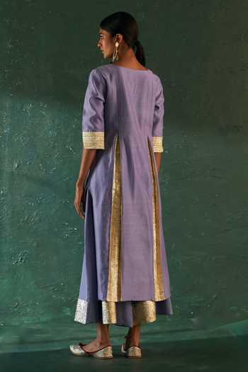 Buy Charkhee Purple Chanderi, , Satin Gota Embellished Kurta Flared Pant Set Buy_Charkhee_Purple Chanderi, , Satin Gota Embellished Kurta Flared Pant Set