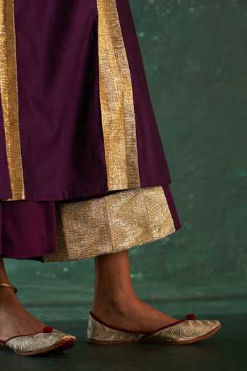 Shop_Charkhee_Purple Chanderi, Cotton Satin Gota Patti Keyhole Placement Embellished Kurta Set _Online_at_Aza_Fashions