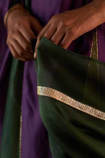 Charkhee_Purple Chanderi, Cotton Satin Gota Patti Keyhole Placement Embellished Kurta Set _at_Aza_Fashions