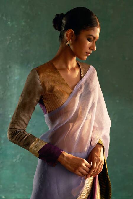 Charkhee_Purple Chanderi, Organza, Silk, Cotton Gota Patti, Work Saree With Blouse_Online_at_Aza_Fashions