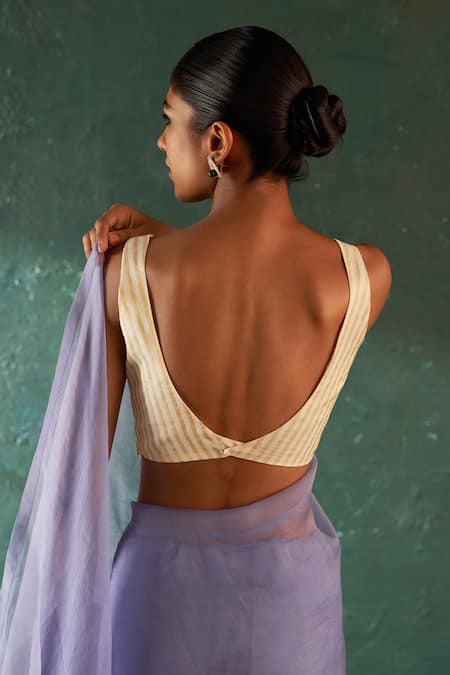 Charkhee Patch Work Saree With Striped Blouse 