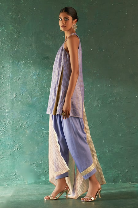 Buy Charkhee Purple Silk, , Satin Gota Striped Pattern Short Kurta Salwar Set Online at Aza Fashions Buy_Charkhee_Purple Silk, , Satin Gota Striped Pattern Short Kurta Salwar Set _Online_at_Aza_Fashions