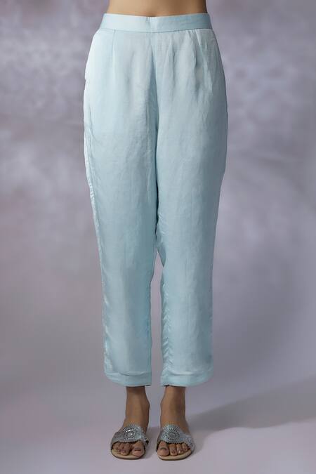 Shreeka Blue Organza, Georgette, Silk Satin Embroidery Placement Floral Kurta With Pant Online at Aza Fashions Shreeka_Blue Organza, Georgette, Silk Satin Embroidery Placement Floral Kurta With Pant _Online_at_Aza_Fashions