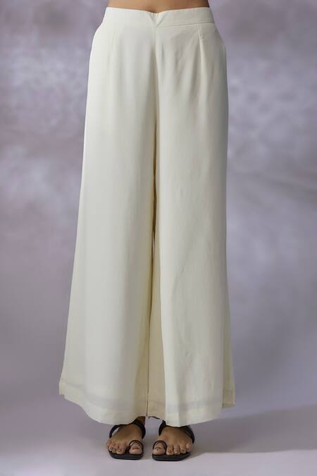 Shreeka Ivory Viscose, Georgette, Crepe Floral Applique Placement Kurta With Palazzo Online at Aza Fashions Shreeka_Ivory Viscose, Georgette, Crepe Floral Applique Placement Kurta With Palazzo _Online_at_Aza_Fashions