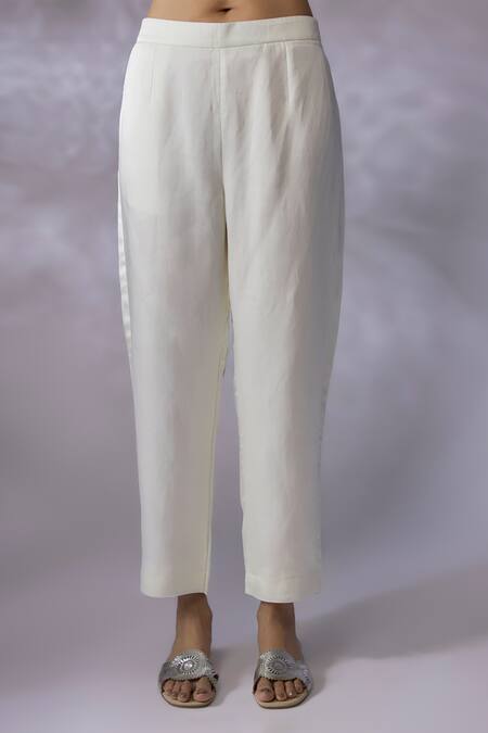 Shreeka Ivory Organza, Linen, Satin Crystals, Floral Side Kurta Pant Set Online at Aza Fashions Shreeka_Ivory Organza, Linen, Satin Crystals, Floral Side Kurta Pant Set _Online_at_Aza_Fashions