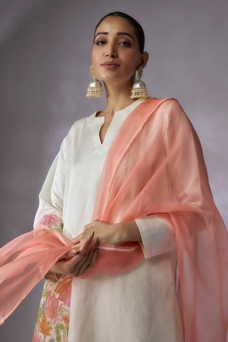 Buy Shreeka Ivory Organza, Linen, Satin Crystals, Floral Side Kurta Pant Set Online at Aza Fashions Buy_Shreeka_Ivory Organza, Linen, Satin Crystals, Floral Side Kurta Pant Set _Online_at_Aza_Fashions