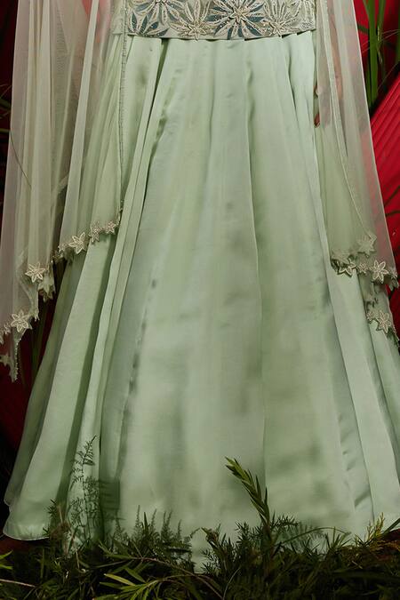 Buy Shreeka Green Georgette, Silk Satin, Organza, Net Crystals, Floral Kurta Skirt Set Online at Aza Fashions Buy_Shreeka_Green Georgette, Silk Satin, Organza, Net Crystals, Floral Kurta Skirt Set _Online_at_Aza_Fashions