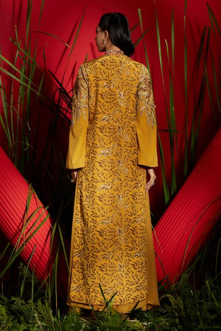 Shop Shreeka Yellow Silk, Crepe Sequins, Embroidery Floral Embellished Jacket Palazzo Set at Aza Fashions Shop_Shreeka_Yellow Silk, Crepe Sequins, Embroidery Floral Embellished Jacket Palazzo Set _at_Aza_Fashions