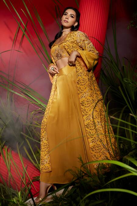 Buy Shreeka Yellow Silk, Crepe Sequins, Embroidery Floral Embellished Jacket Palazzo Set Online at Aza Fashions Buy_Shreeka_Yellow Silk, Crepe Sequins, Embroidery Floral Embellished Jacket Palazzo Set _Online_at_Aza_Fashions