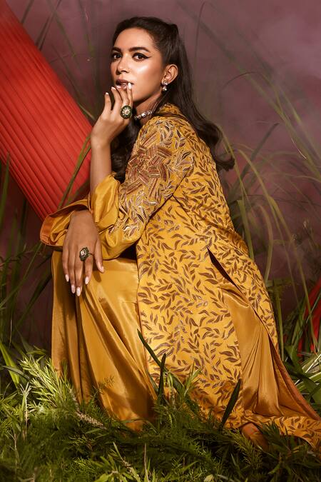 Shop Shreeka Yellow Silk, Crepe Sequins, Embroidery Floral Embellished Jacket Palazzo Set Online at Aza Fashions Shop_Shreeka_Yellow Silk, Crepe Sequins, Embroidery Floral Embellished Jacket Palazzo Set _Online_at_Aza_Fashions