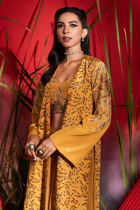 Shreeka Yellow Silk, Crepe Sequins, Embroidery Floral Embellished Jacket Palazzo Set at Aza Fashions Shreeka_Yellow Silk, Crepe Sequins, Embroidery Floral Embellished Jacket Palazzo Set _at_Aza_Fashions