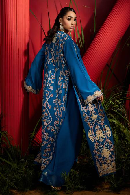 Shreeka Blue Georgette, Crepe, Silk Sequins, Embroidery Geometric Jacket With Anarkali at Aza Fashions Shreeka_Blue Georgette, Crepe, Silk Sequins, Embroidery Geometric Jacket With Anarkali _at_Aza_Fashions
