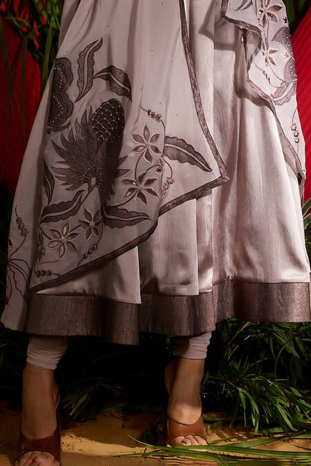 Shop Shreeka Grey Viscose, Organza, Crepe Crystals Halter Pintucked Anarkali Churidar Set Online at Aza Fashions Shop_Shreeka_Grey Viscose, Organza, Crepe Crystals Halter Pintucked Anarkali Churidar Set _Online_at_Aza_Fashions